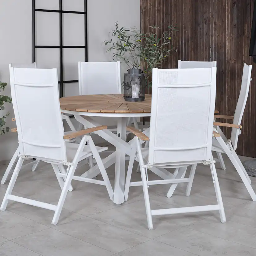 Matgrupp Venture Home Mendi Rund med 6 Pave Stolar