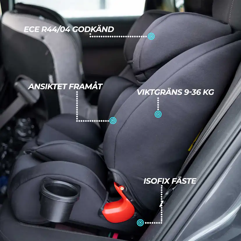 Bilbarnstol Kikid ISOFIX 9-36 kg Black Edition