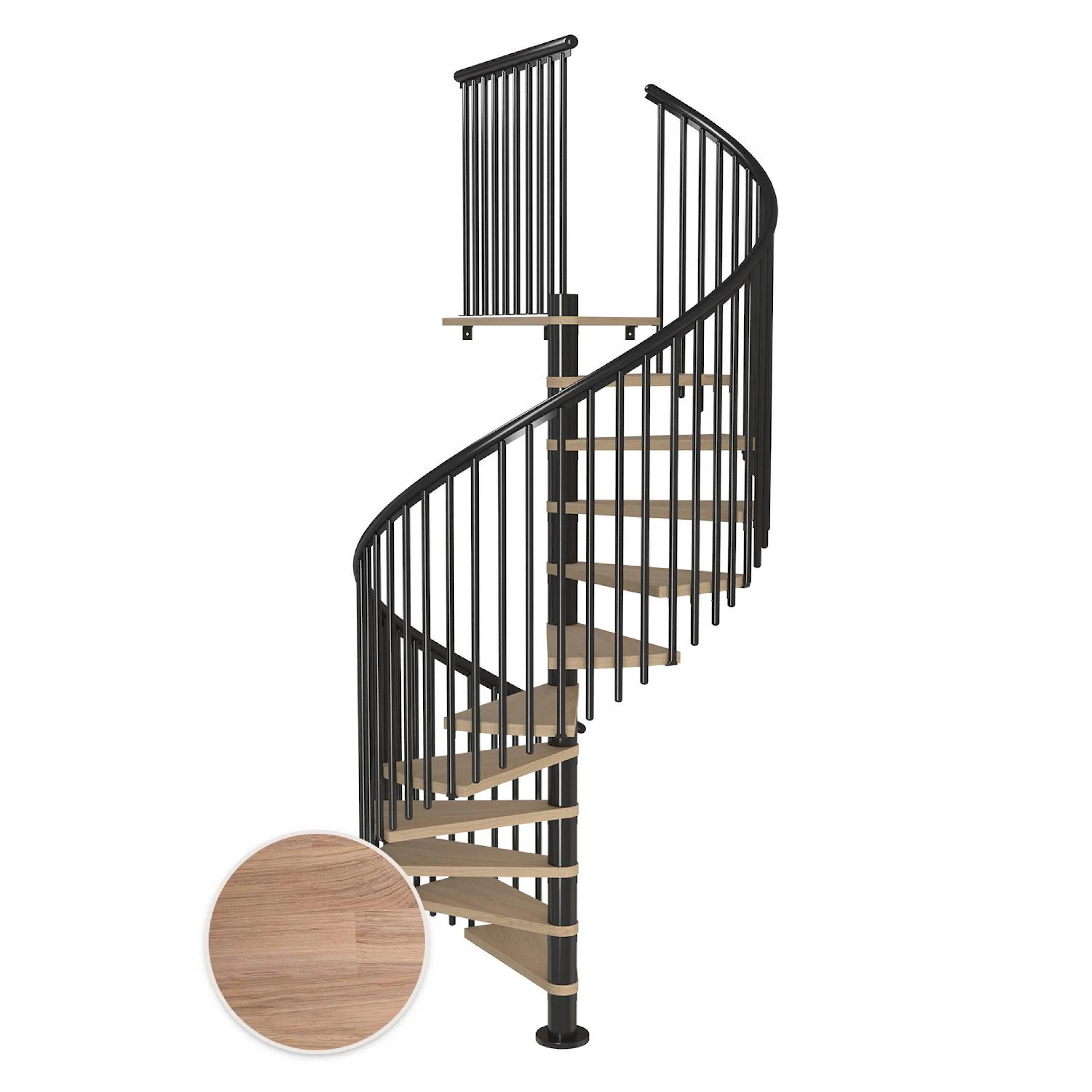MONTREAL spiral ek vit oljad antracit CLASSIC5 11T Ø160 Antracit, Golv till golv höjd: 2500-2860 mm, 11+1 steg