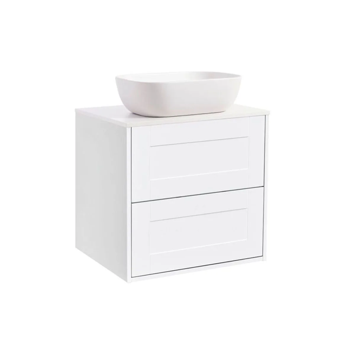 Gab 60Vitm Bs Vit+Ts Rektvit Färg Tvättställsskåpet: Matt Vit, Färg Bänkskiva: Vit, Färg Tvättställ: Vit - B: 606 mm, H: 687 mm, D: 470 mm