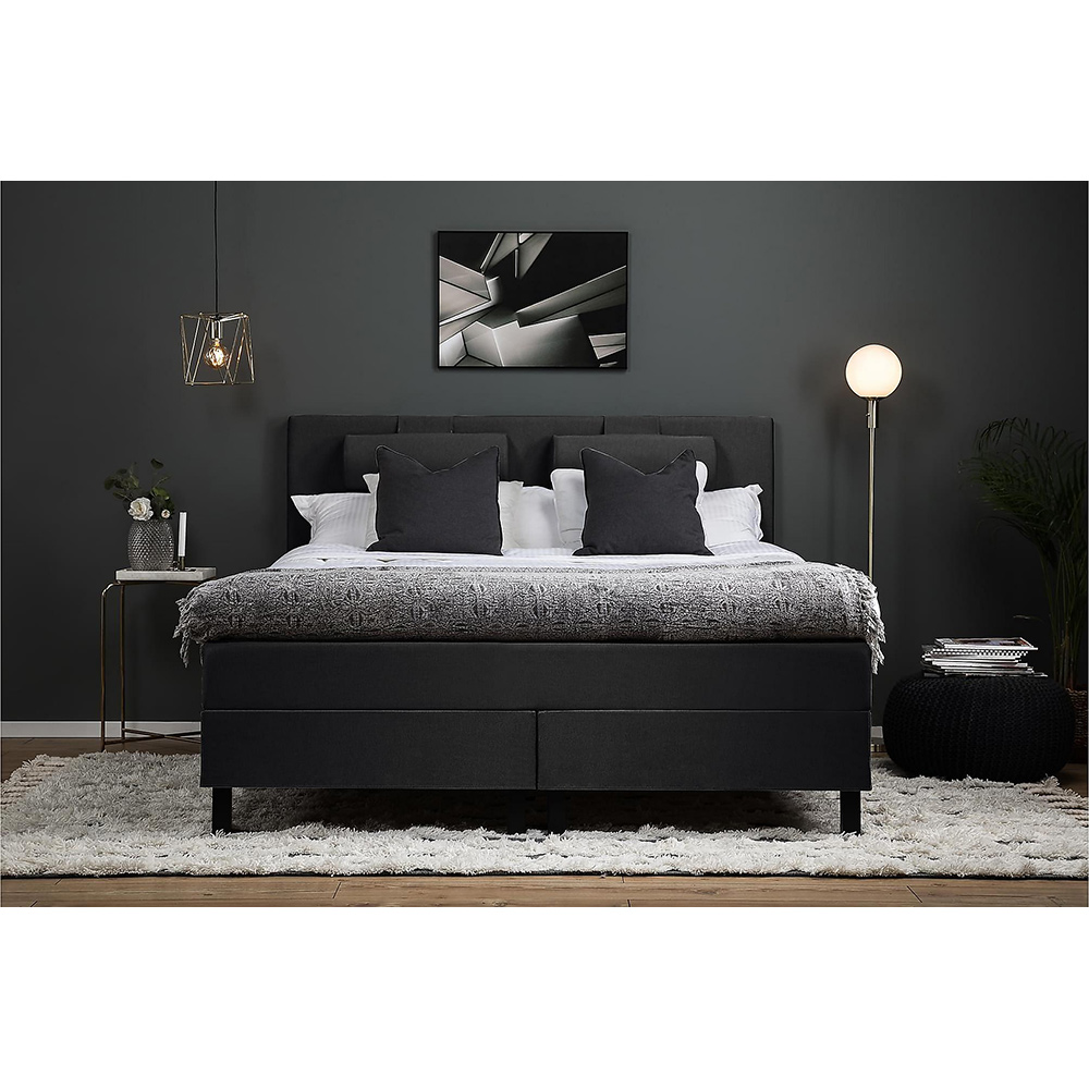 Lucky Komplett Sängpaket 180x200 Skum Slät Sänggavel Svart, Lucky Stor Nackkudde, Fast Skum