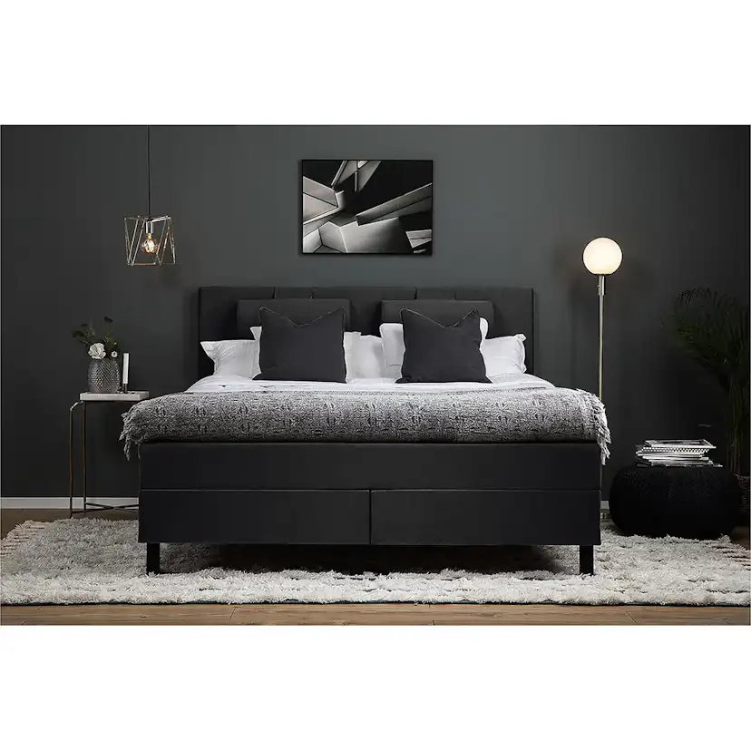 Lucky Komplett Sängpaket 180x200 Skum Slät Sänggavel Svart, Lucky Stor Nackkudde, Fast Skum