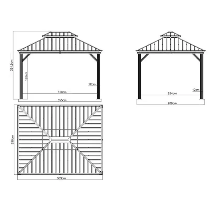 Messina Pergola 11 kvm Area 11 m2, Stomme: Svart, Tak: Svart