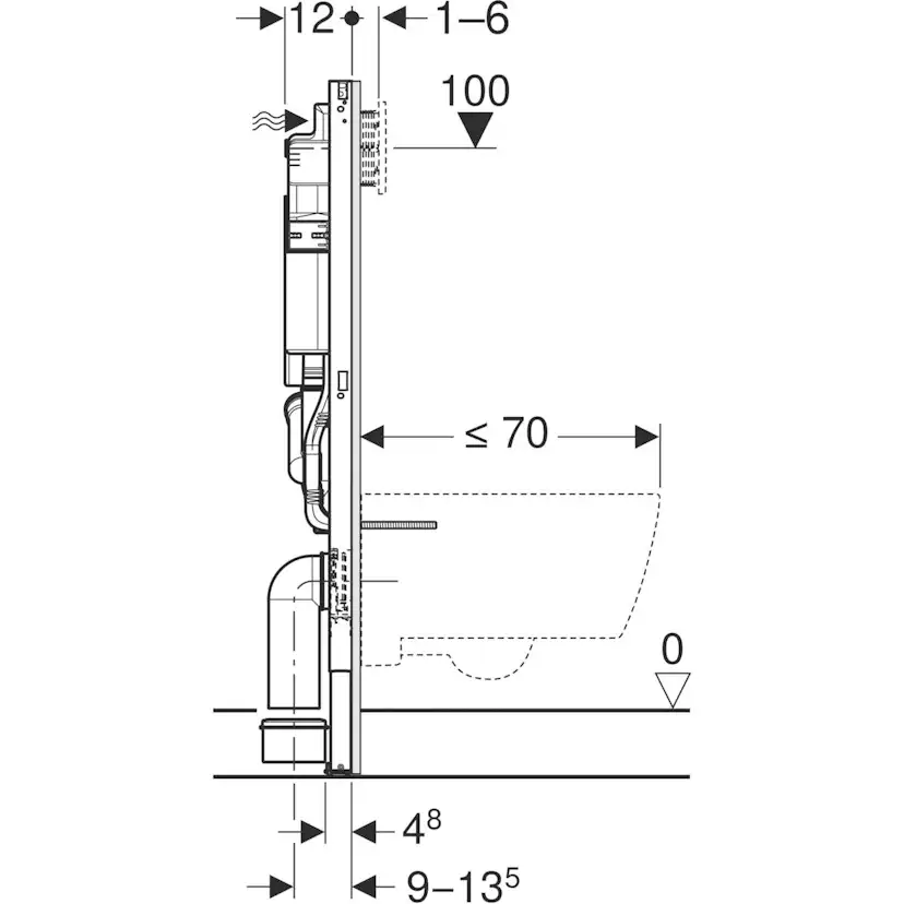 WC-Fixtur Geberit Duofix Sigma 112 cm för Luktutsugning med Frånluft