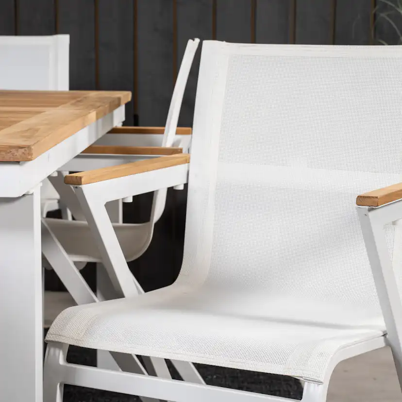Panama Dining Table 160/240*90 - White Alu / Teak+Mexico Arm Blanka Ben