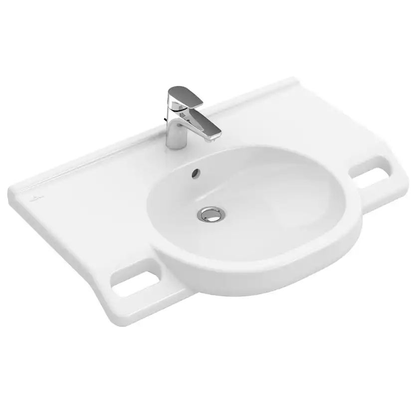 Tvättställ villeroy & Boch O.novo Vita 412081T2 Vit Alpin AntiBac CeramicPlus, Utan Bräddavlopp, Med Blandarhål, för Trehålsblandare