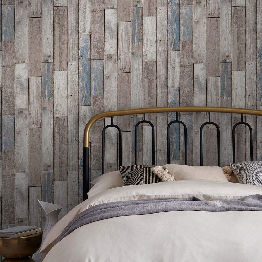 Tapet NEXT Distressed Wood Plank Neutral Blue