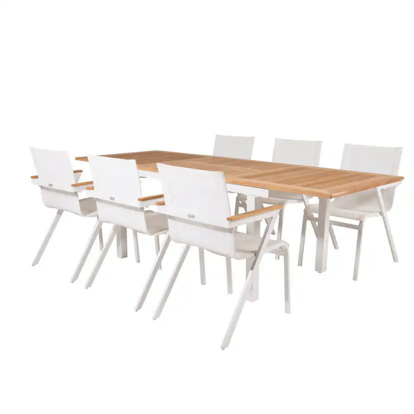 Panama Dining Table 160/240*90 - White Alu / Teak+Mexico Arm Blanka Ben