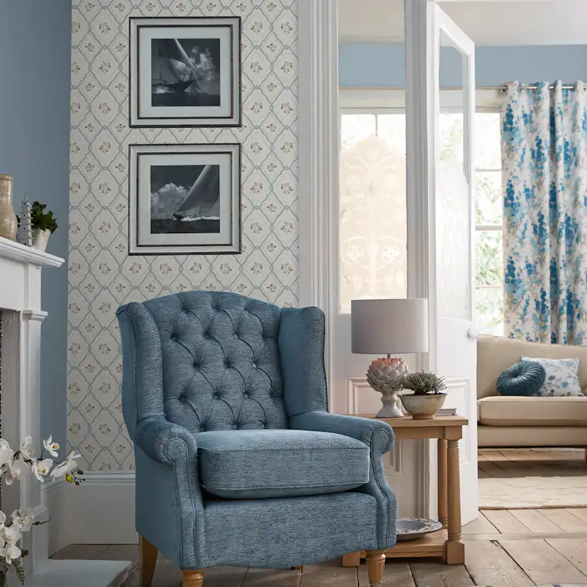 Tapet Laura Ashley Pinford Trellis Pale Seaspray Blå 121066