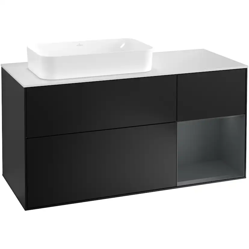 Tvättställsskåp Villeroy & Boch Finion med 3 Lådor Hylla och Bänkskiva för Ocentrerat Fristående Tvättställ