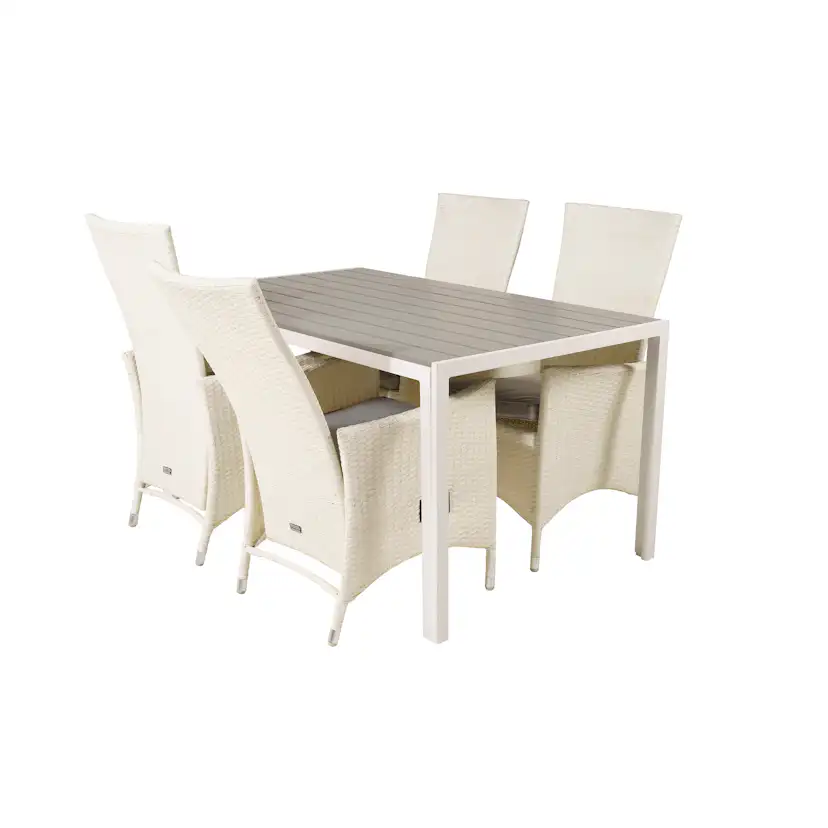 Break Bord-vit/Grå-150*90+Padova stol vit/Grå dyna4 Grå Bord med Vita Ben, Vit Stol med Grå Dyna