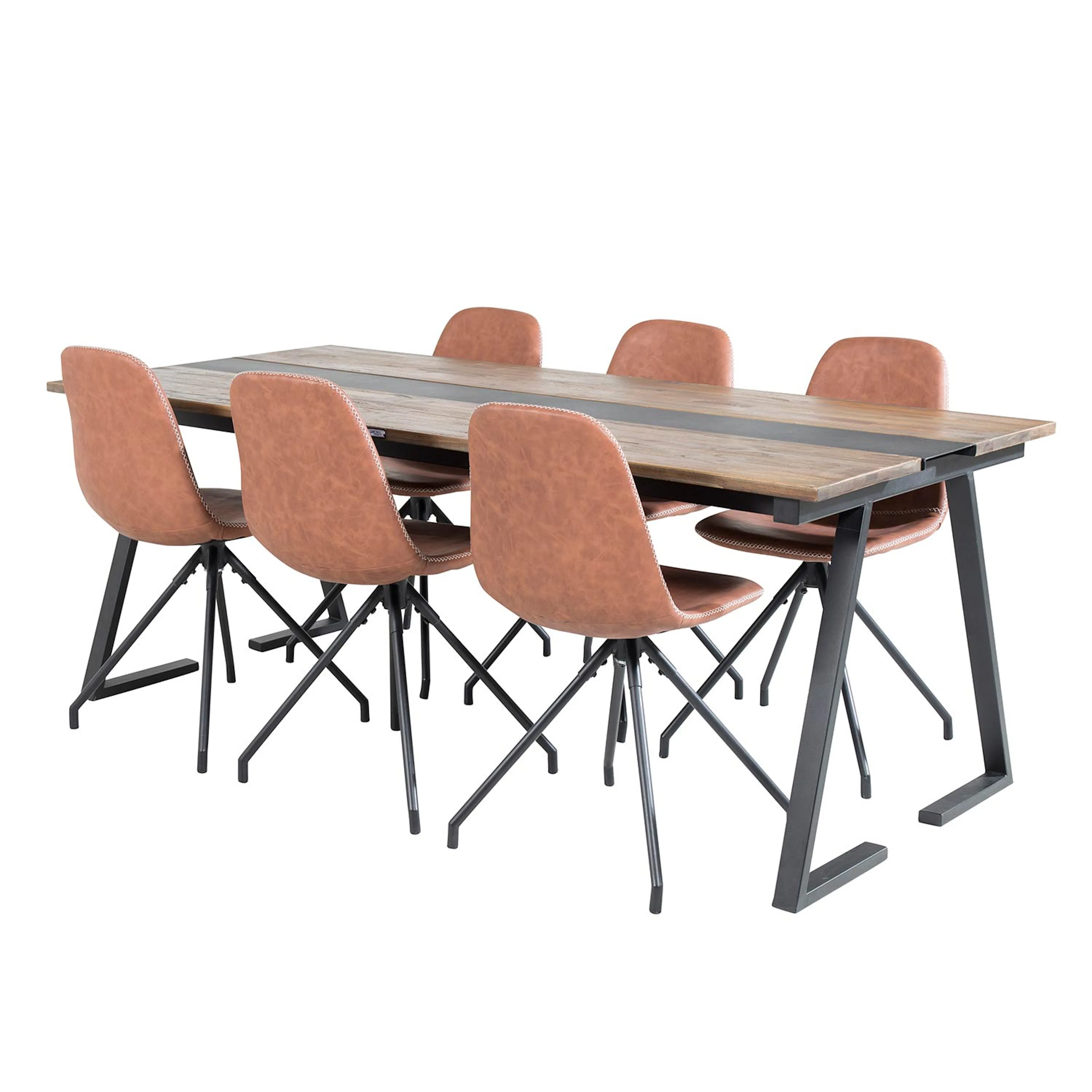Jakarta Table Dark Teak / Black+Polar Chair-White Stitches_6 Teak/Brun