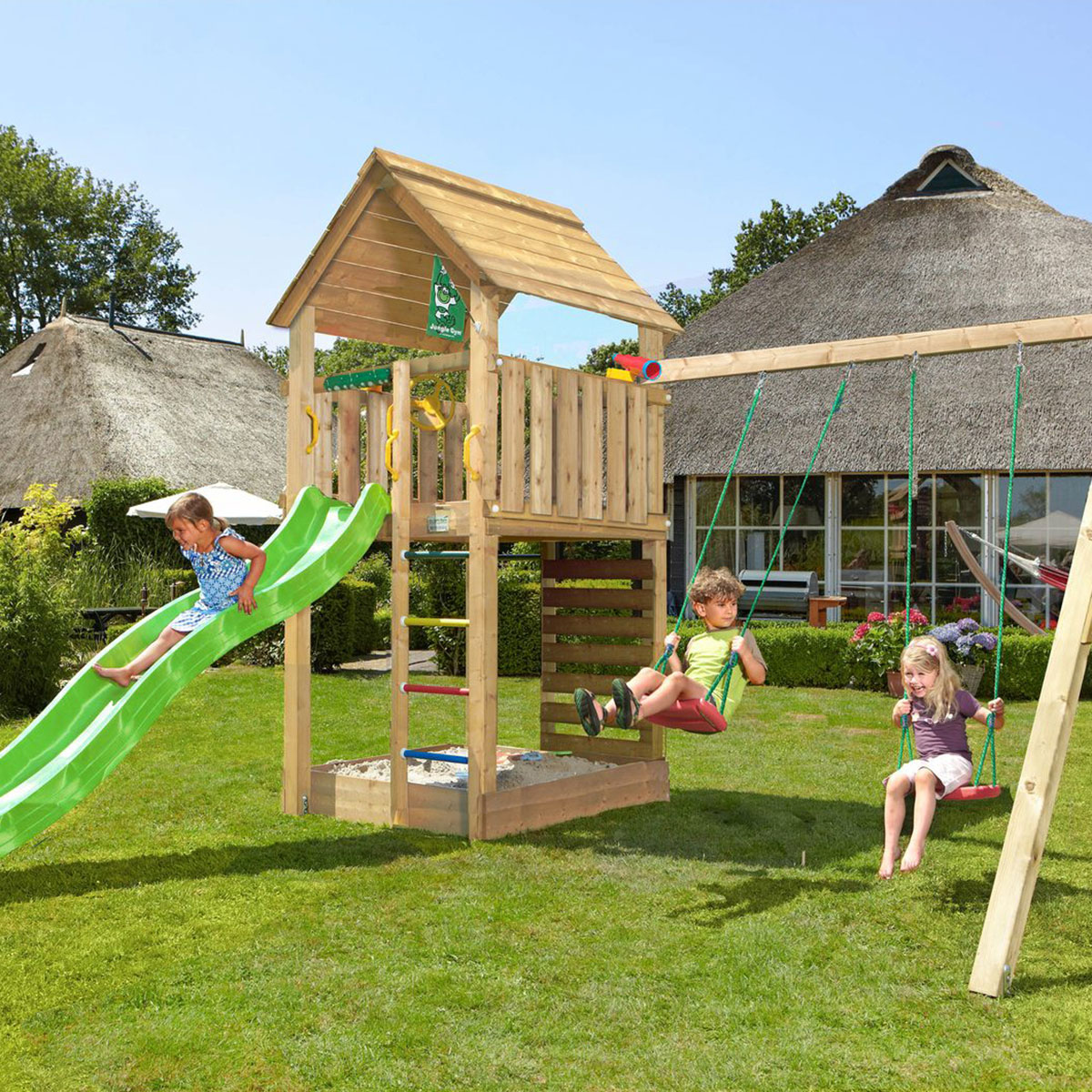 Lektorn Jungle Gym Cabin 2.1 Gungmodul Grön Rutschkana & Sand