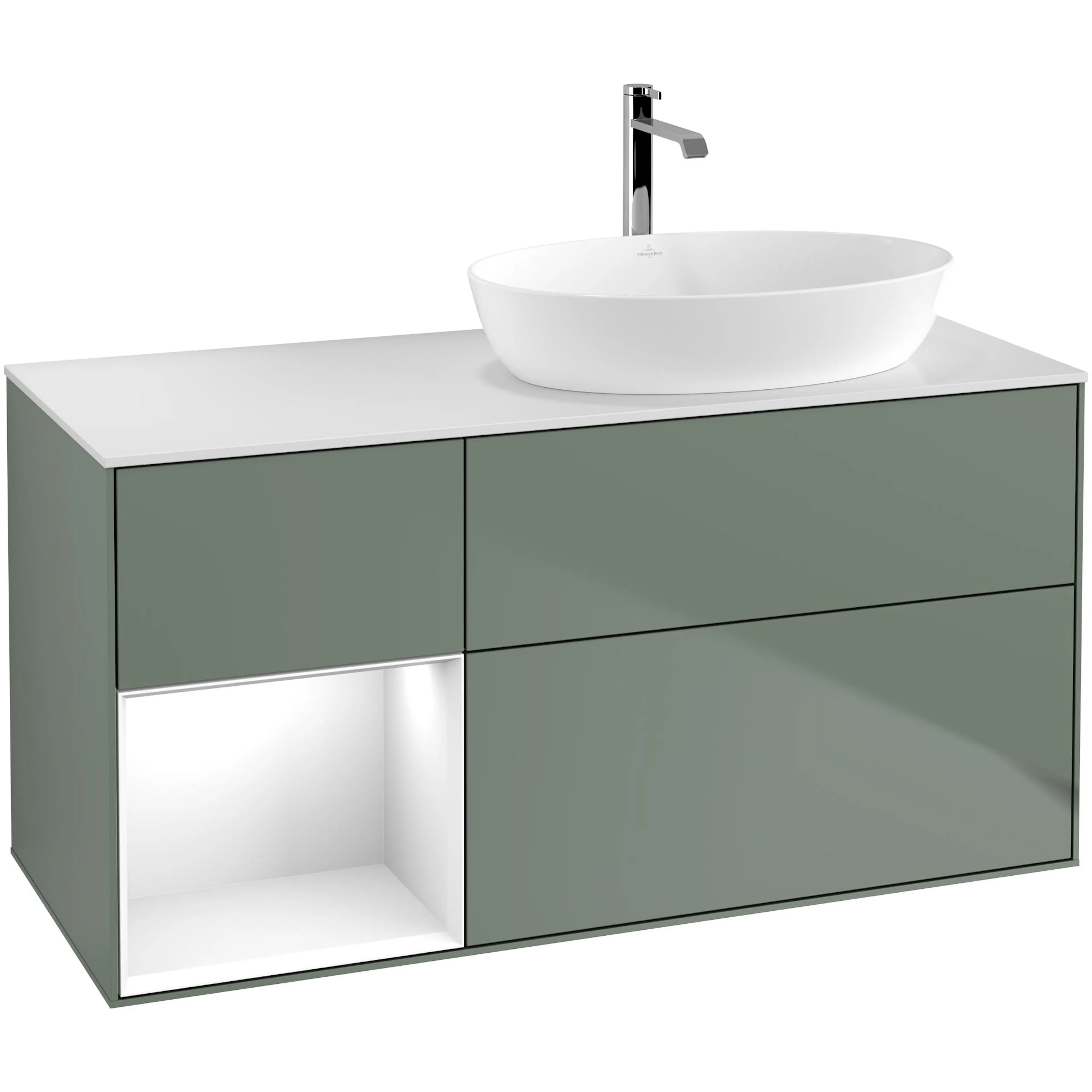 Tvättställsskåp Villeroy & Boch Finion med 3 Lådor Hylla och Bänkskiva för Ocentrerat Tvättställ från Artis & Collaro
