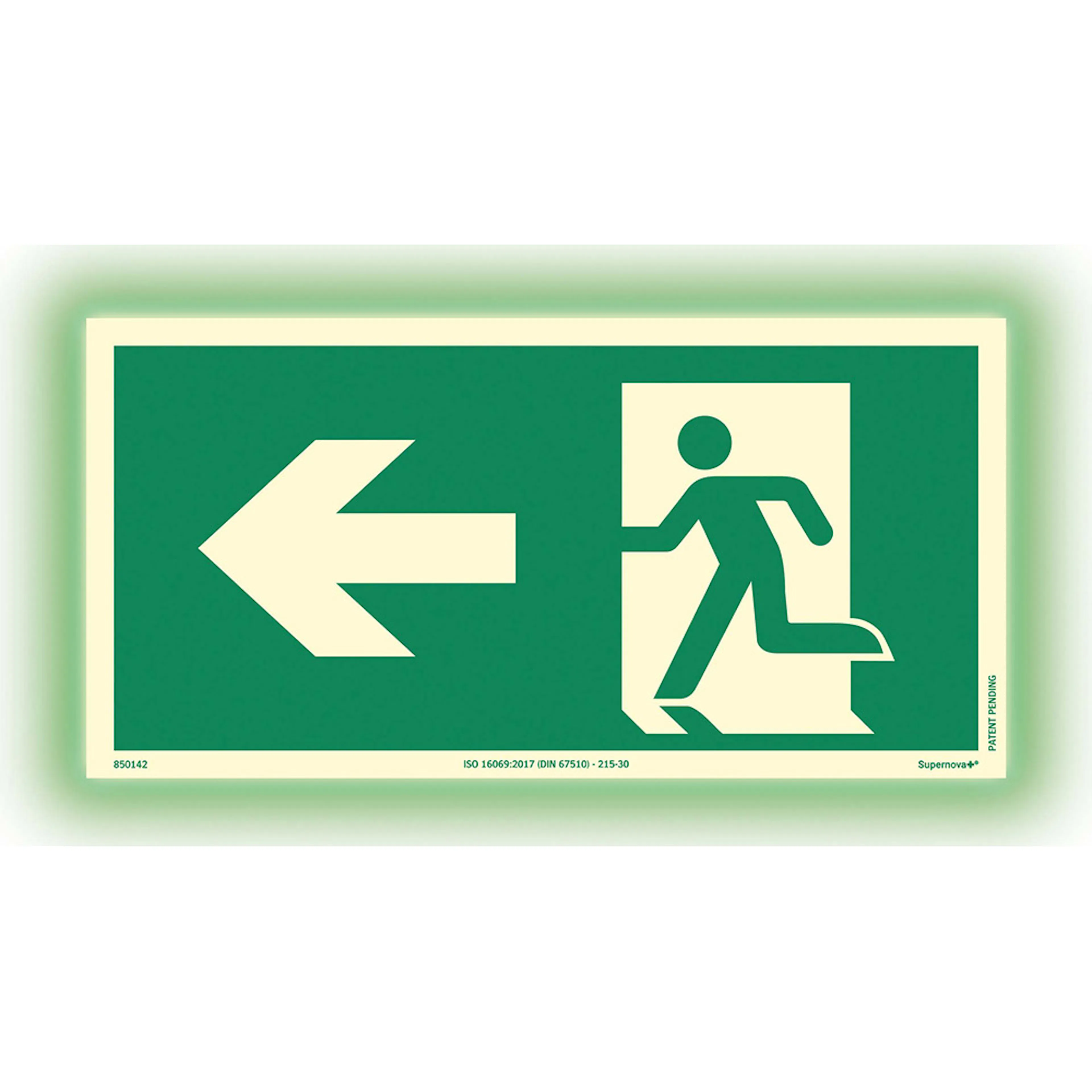 Skylt Systemtext Utrymning Pil Vänster Aluminium Supernova+