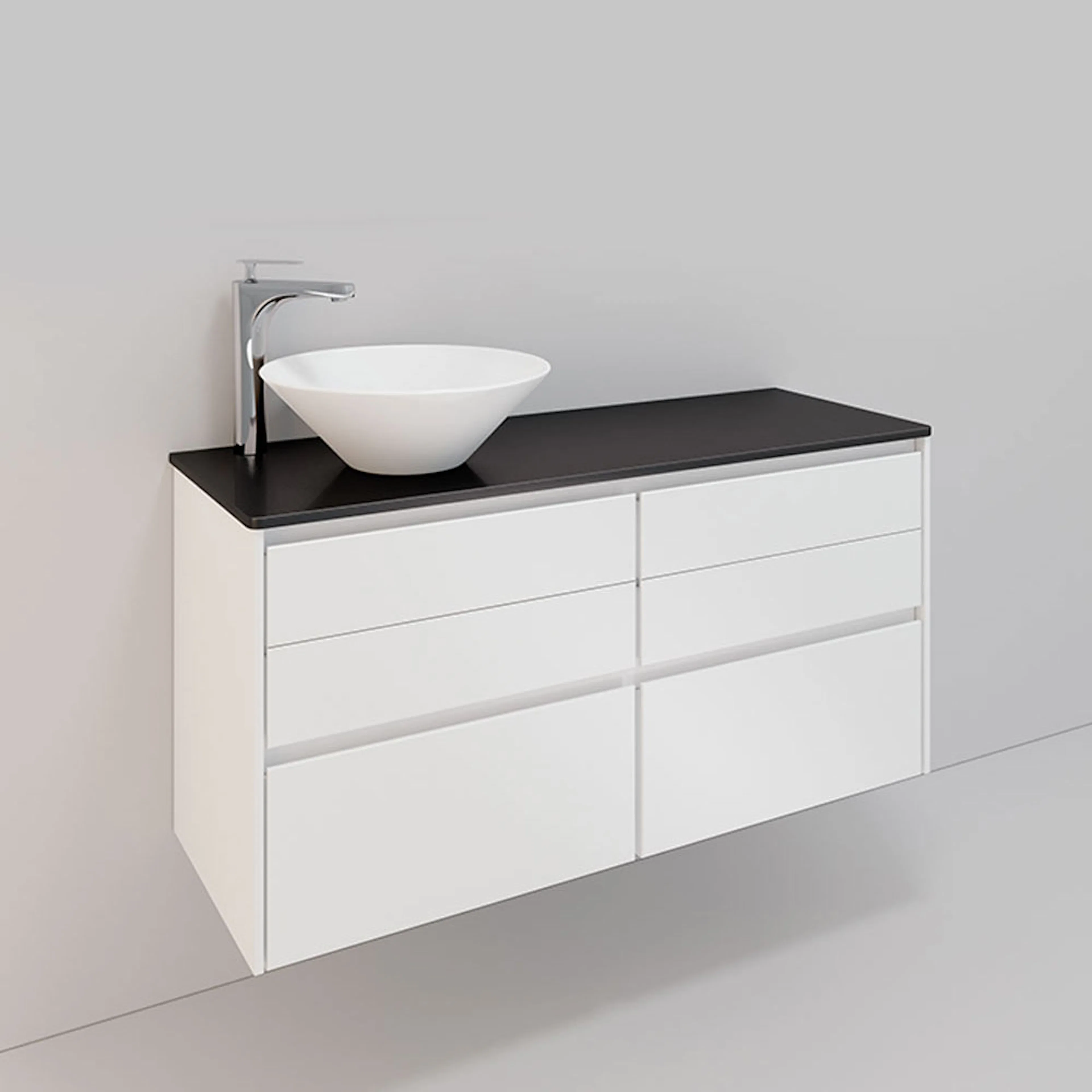 Tvättställsskåp Noro Lifestyle Concept 1200V Vit, 6 lådor, L BxH: 120x61,5 cm, 6 lådor, Tvättställ till vänster