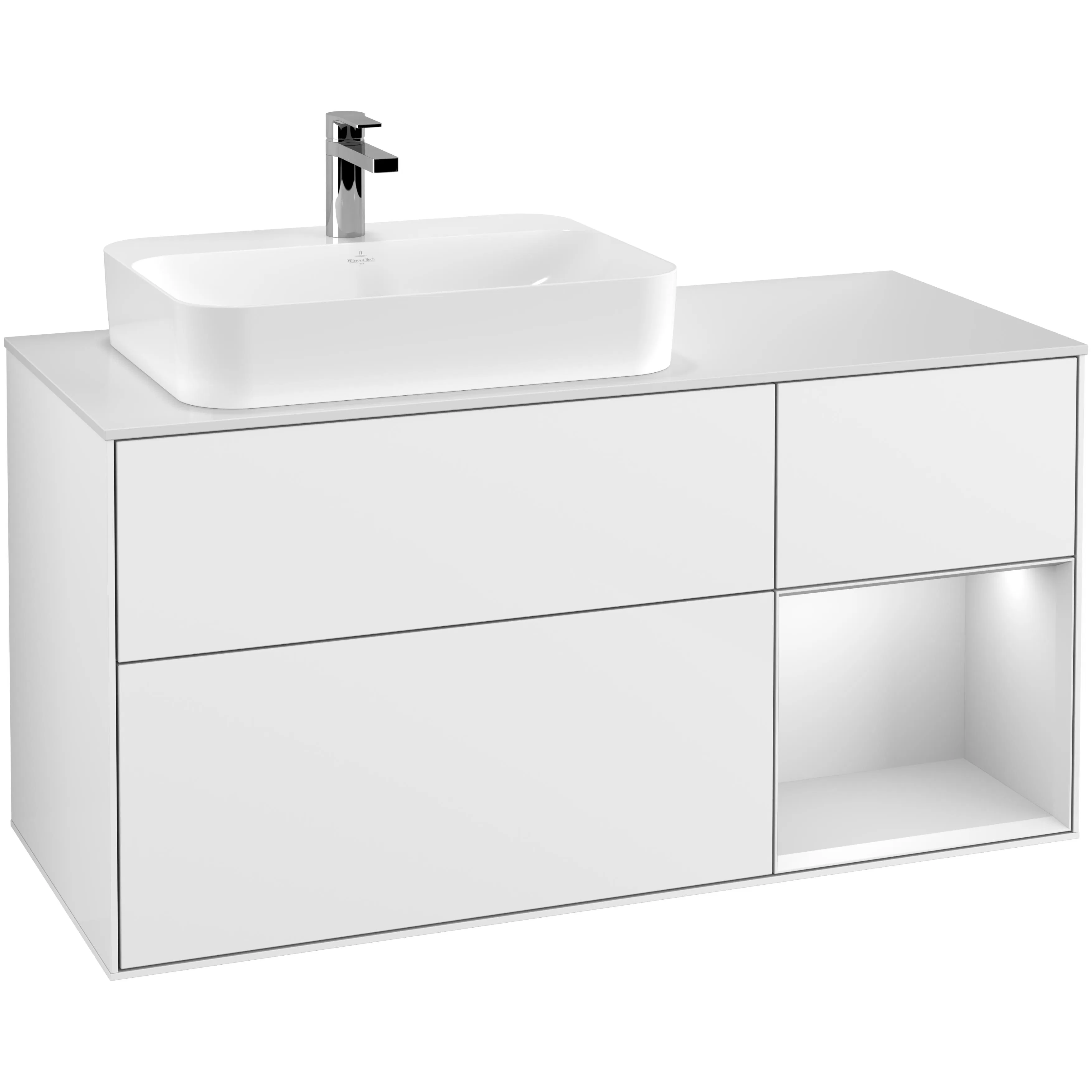 Tvättställsskåp Villeroy & Boch Finion med 3 Lådor Hylla och Bänkskiva för Ocentrerat Ytmonterat Tvättställ