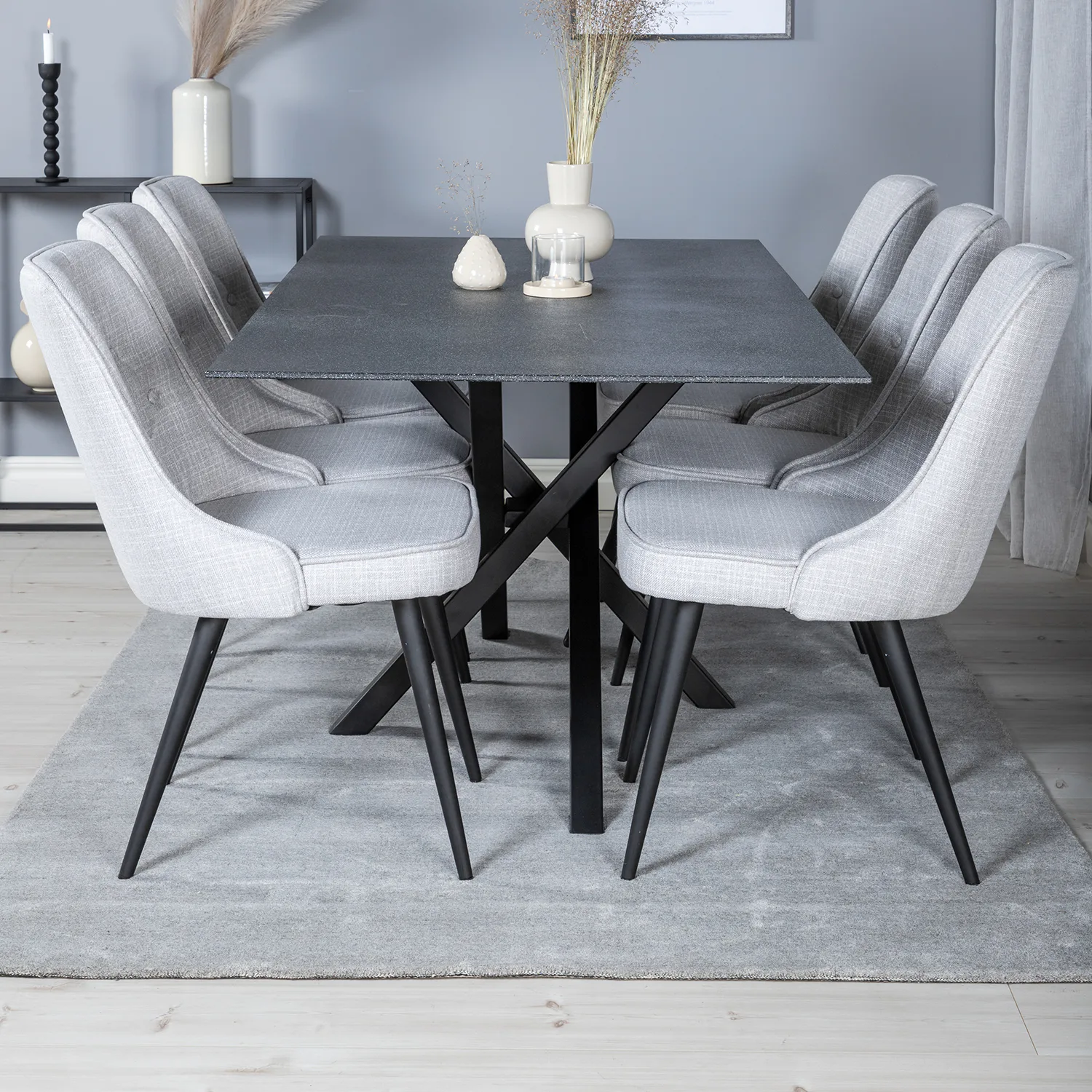 Piazza Dining Table 180x90 cm+Velvet Deluxe Dining Chair Grå/Svart/Ljusgrå
