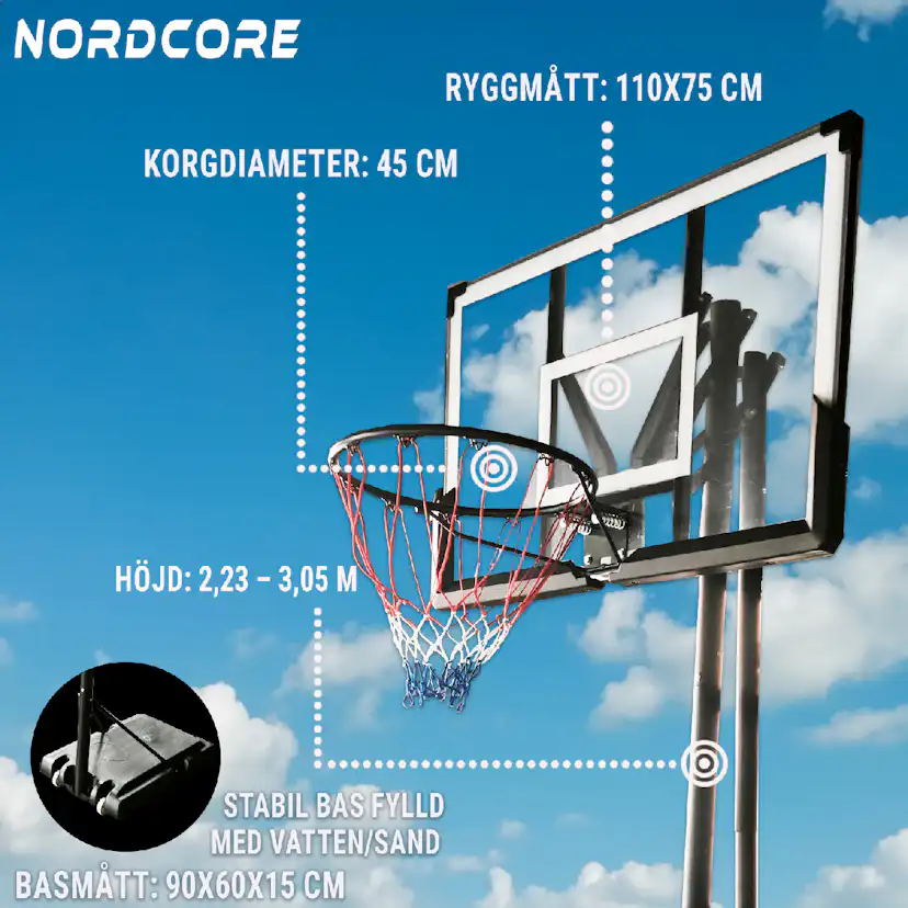 Basketkorg Nordcore Premium 2,3 - 3,05 m