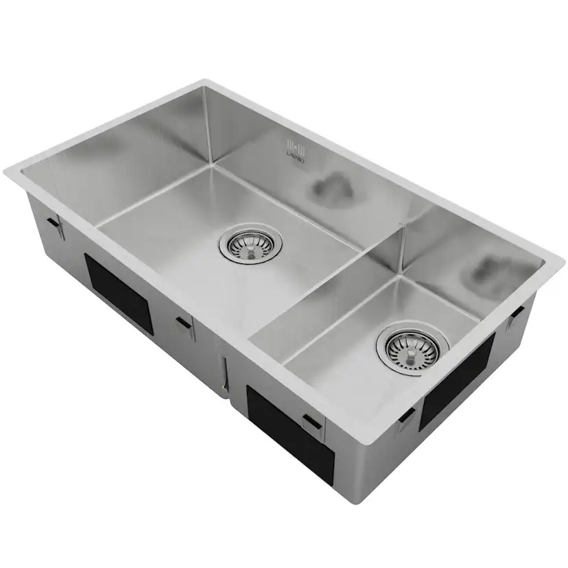 Diskho Lavabo Kubus 780 Soft Slim Rostfri Dubbel med Korgventil & Vattenlås