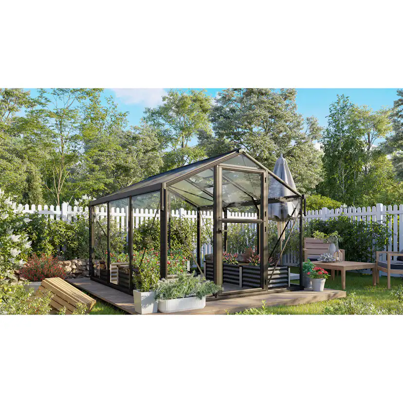 Växthus Vitavia Deimos 8500 Svart 3mm Härdat Glas / 10 mm Polytak