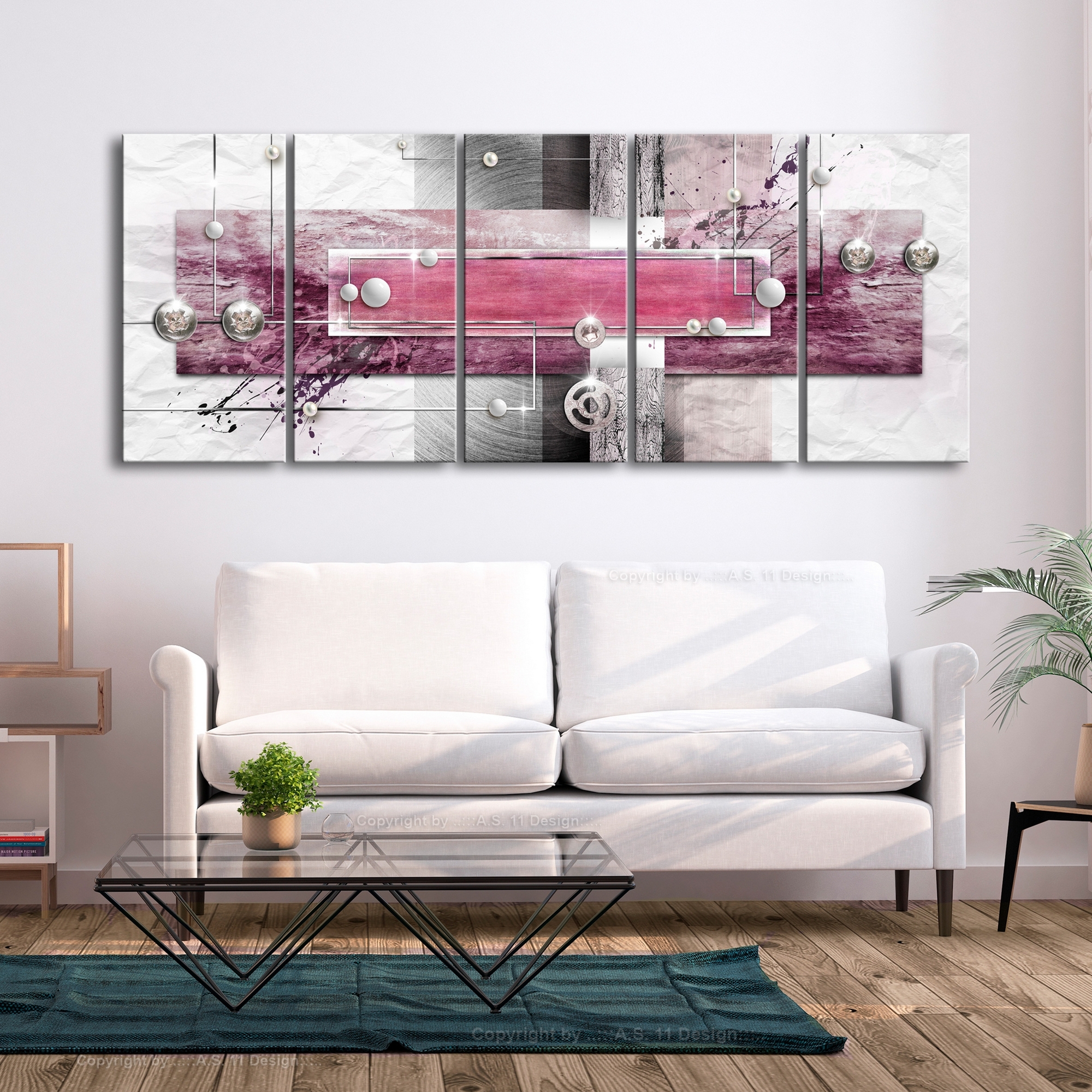 Tavla - Mysterious Mechanism (5 Parts) Narrow Pink 225x90 225x90 cm