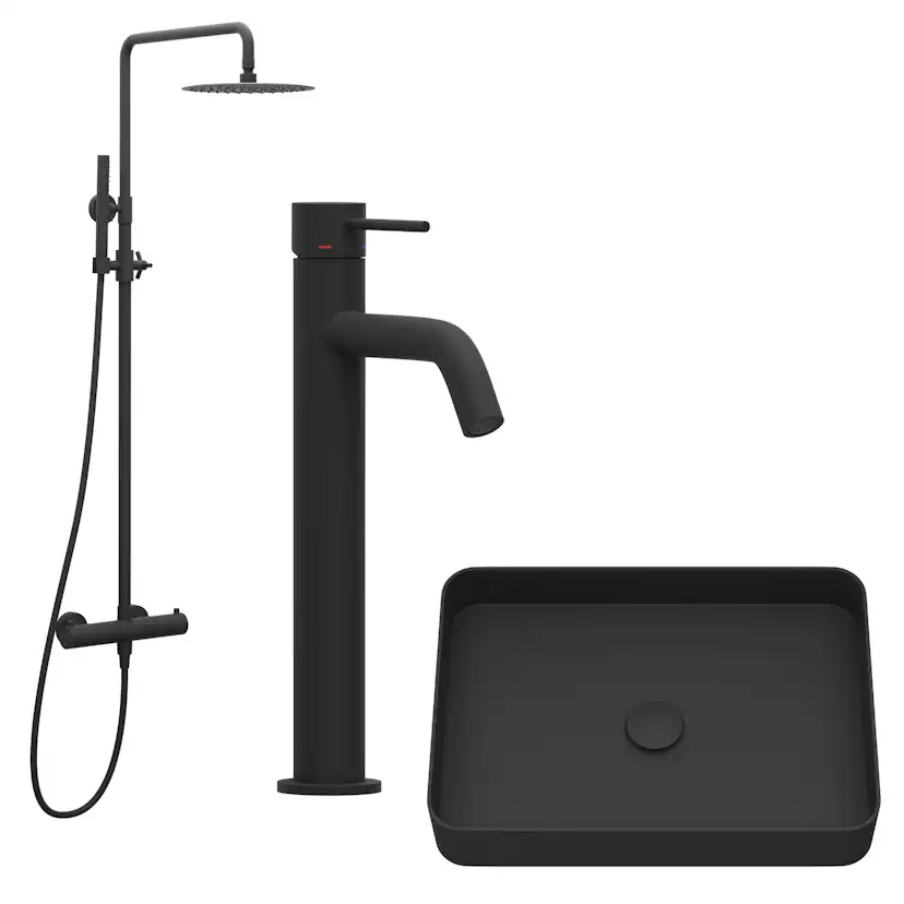 Blandarpaket Scandtap med Takduschset, Tvättställsblandare och Tvättställ Rare S