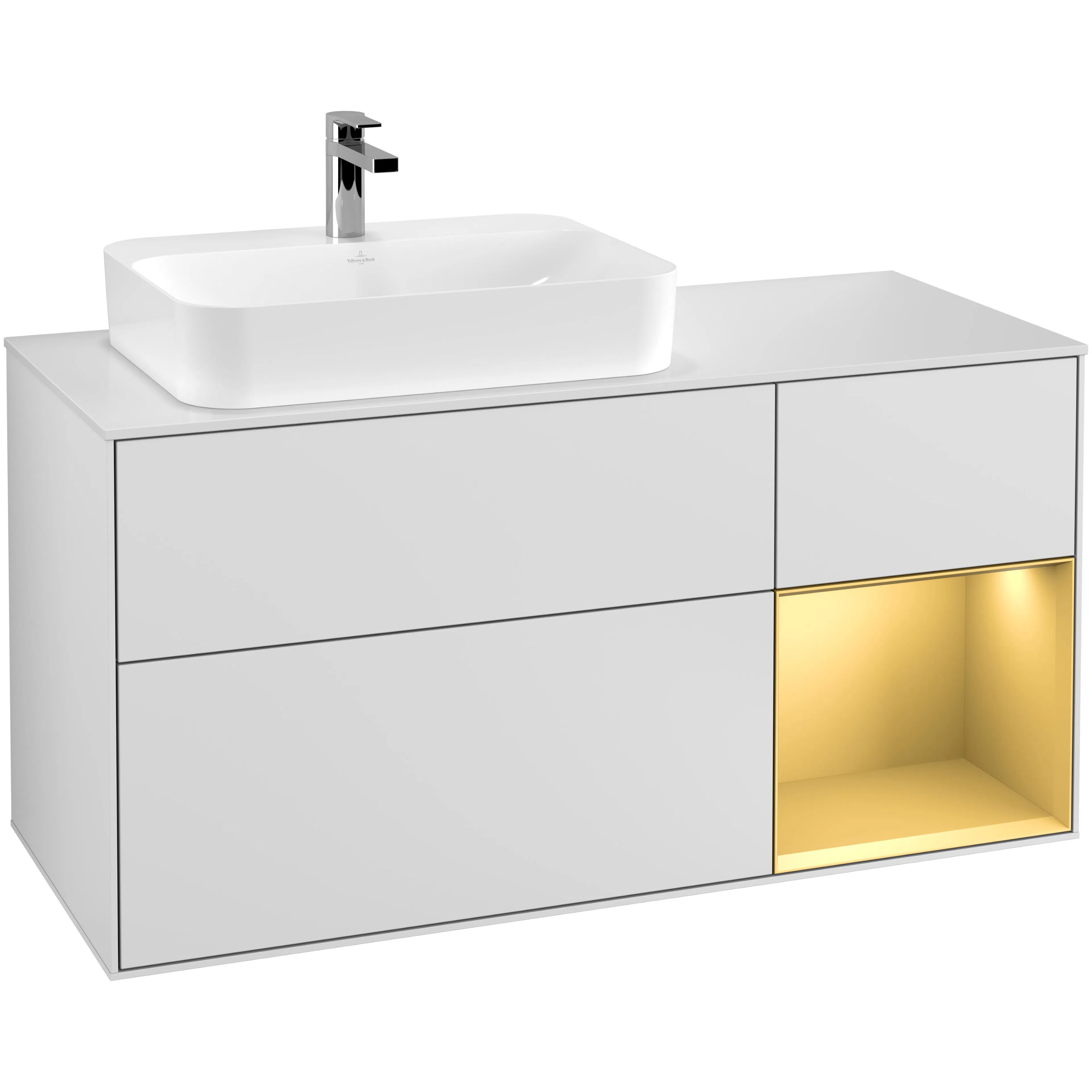 Tvättställsskåp Villeroy & Boch Finion med 3 Lådor Hylla och Bänkskiva för Ocentrerat Ytmonterat Tvättställ