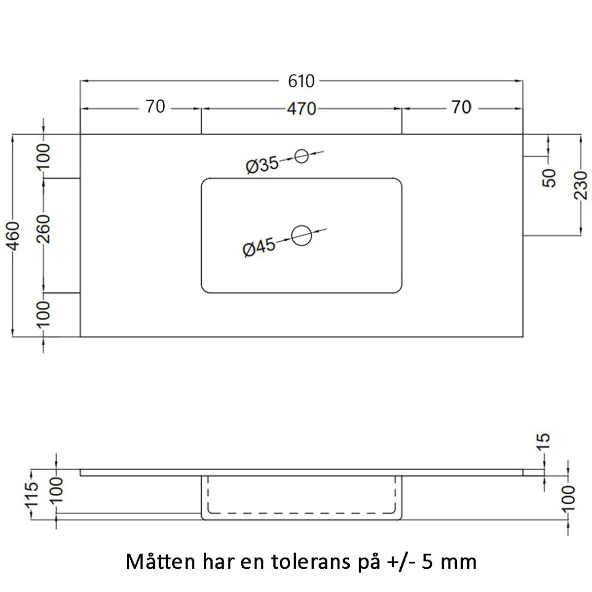 Tvättställ Tenfors Solid Surface 610 mm