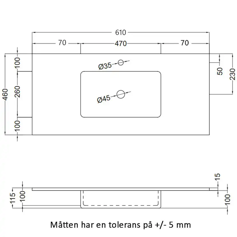 Tvättställ Tenfors Solid Surface 610 mm