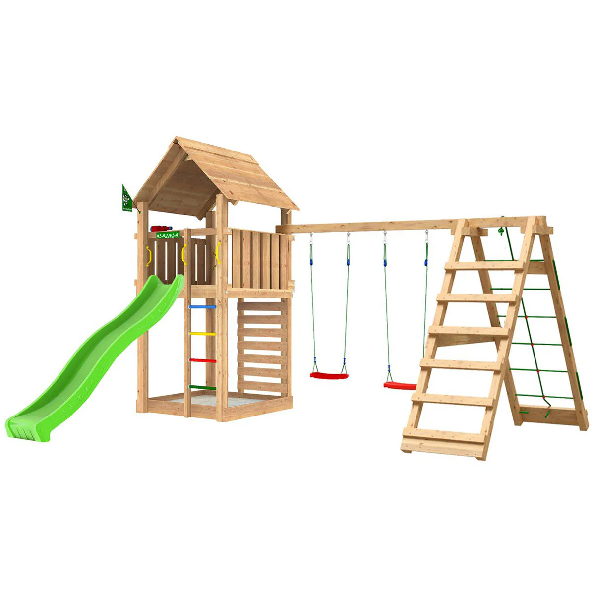 Lektorn Jungle Gym Cabin 2.1 Klättermodul Grön Rutschkana