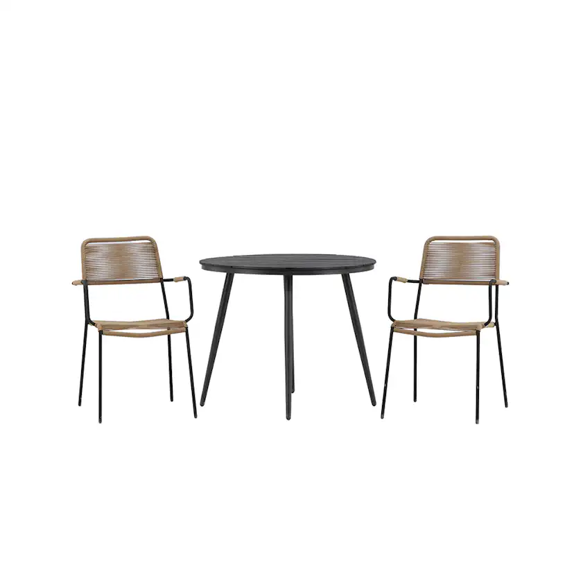 Cafégrupp Venture Home Break Ø90 cm med 2 Lindos Stolar med Armstöd