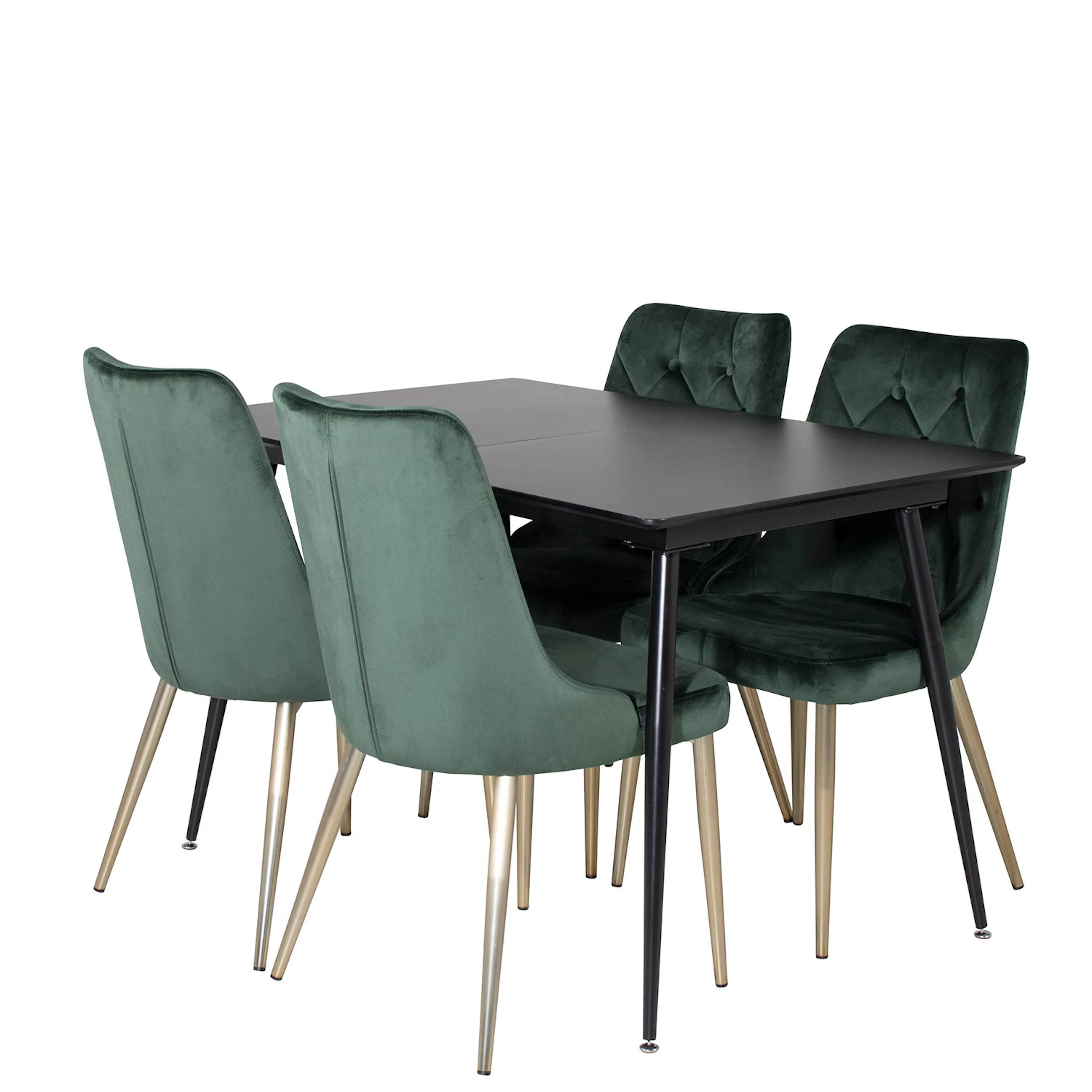 Silar Extention Table-Black Melamine/Velvet Chair/Brass_4 Svart/Grön