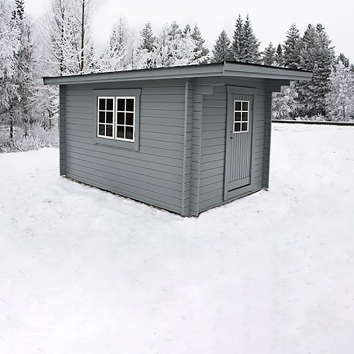 Friggebod Baseco Gauto Förgård 10 m² Timrad Stuga med Pulpettak