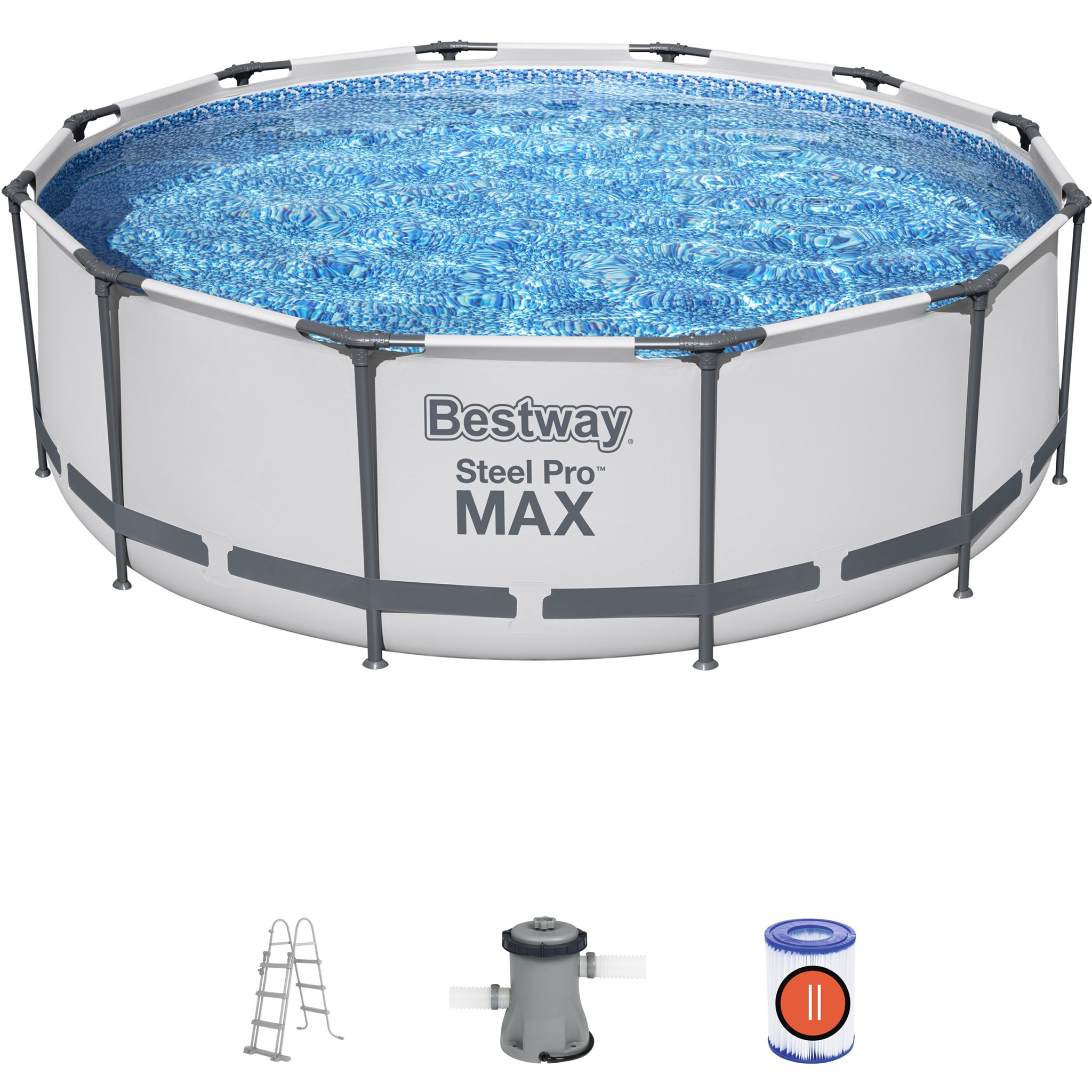 Poolpaket Bestway Steel Pro Max Ø3,66m 100cm Stålramspool Ovanmark med Filterpump