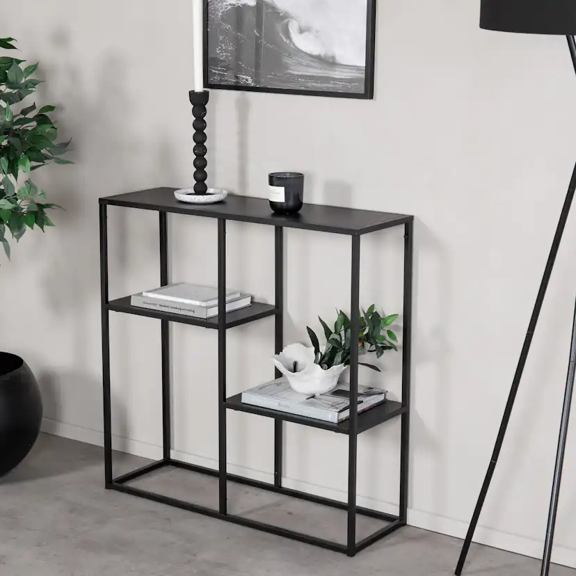 Avlastningsbord Venture Home Svart Staal med Öppet Hyllsystem i Pulverlackerat Stål