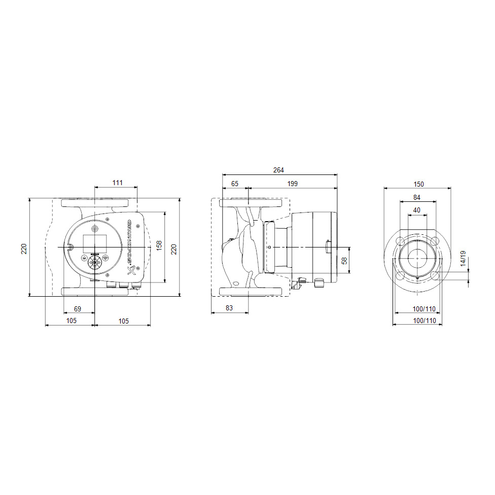 GRUNDFOS MAGNA3 40-60 F 220 (FLÄNSAD) CIRKULATIONSPUMP PN6/1 Modell: 40-60 F