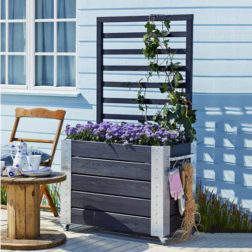 Blomlåda PLUS Cubic med Spalje Svart 87x50x155 cm