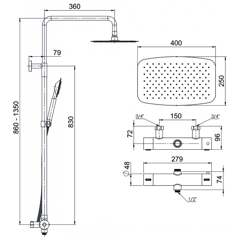 Takduschset Strand Stainless Titan TI-501XL 150 cc