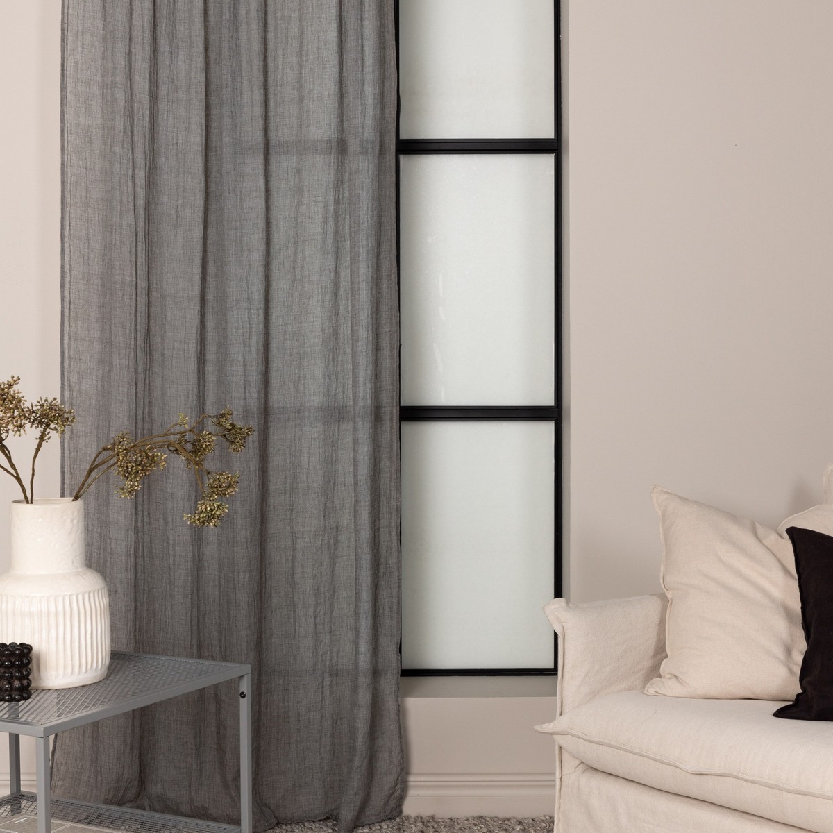 Elena Curtain Polyster/cotton - Grey - 135*240 - Channel Grå, Längd: 240 cm