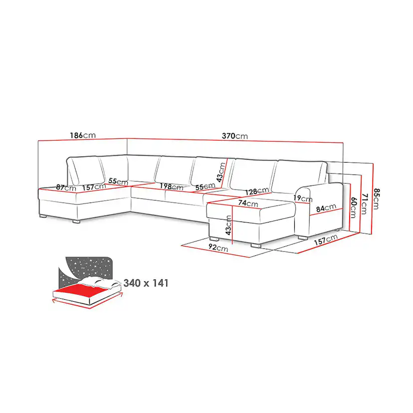 Bäddsoffa Scandinavian Choice Wilma Large U-soffa