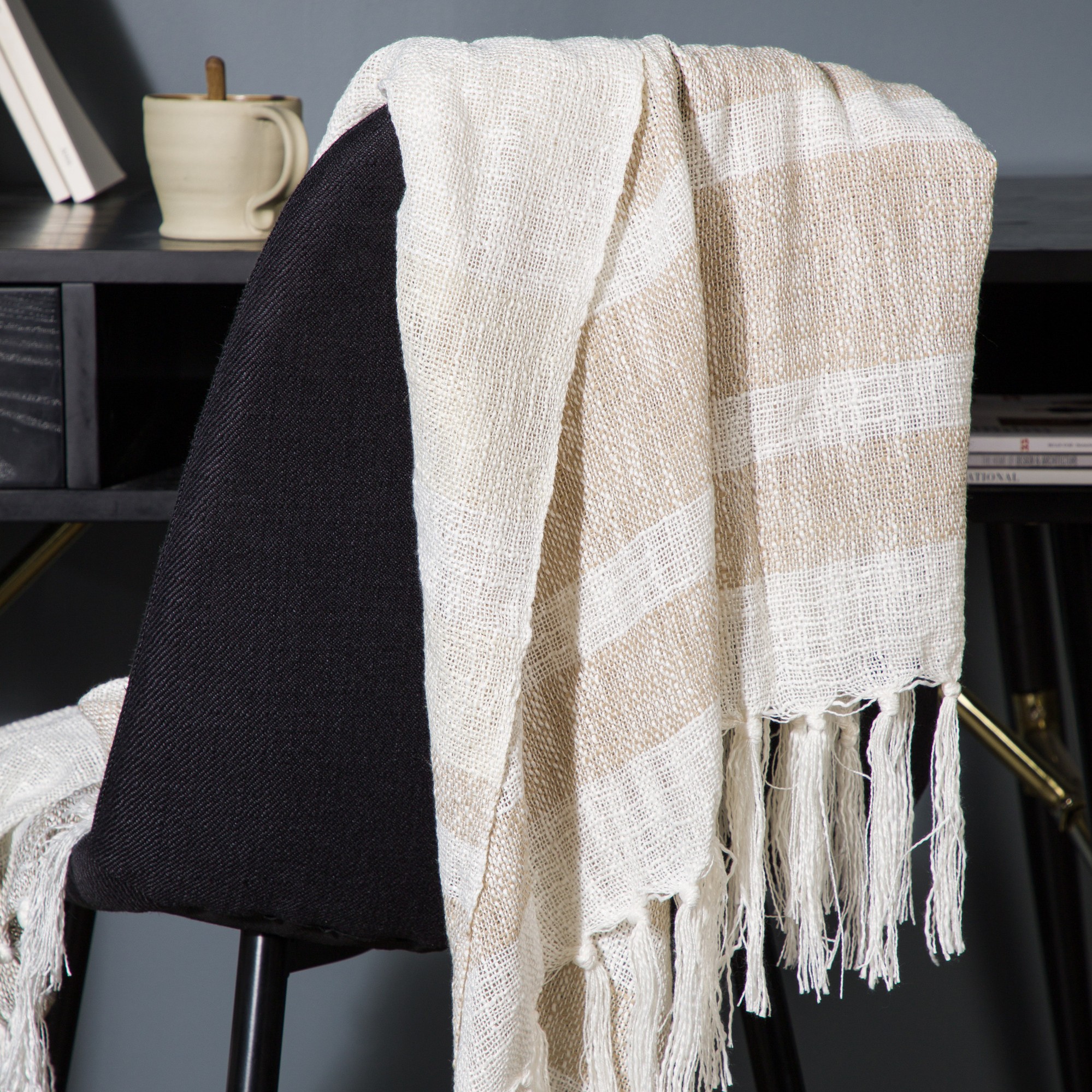 Sandy Throw Slub/polyester - Offwhite/beige/brown / - 130*17 Beige/Brun/Vit