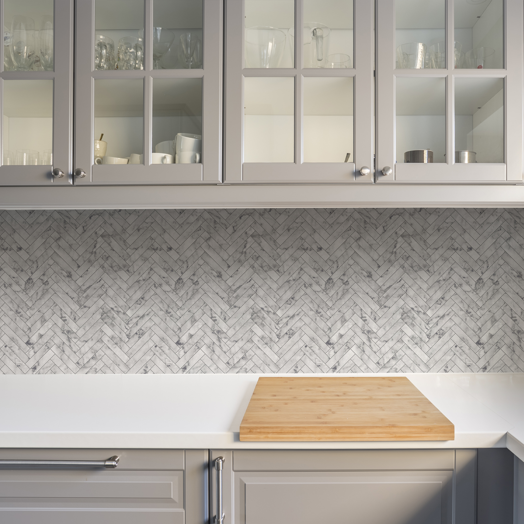 Tapet Contour Marble Chevron Tile Vit