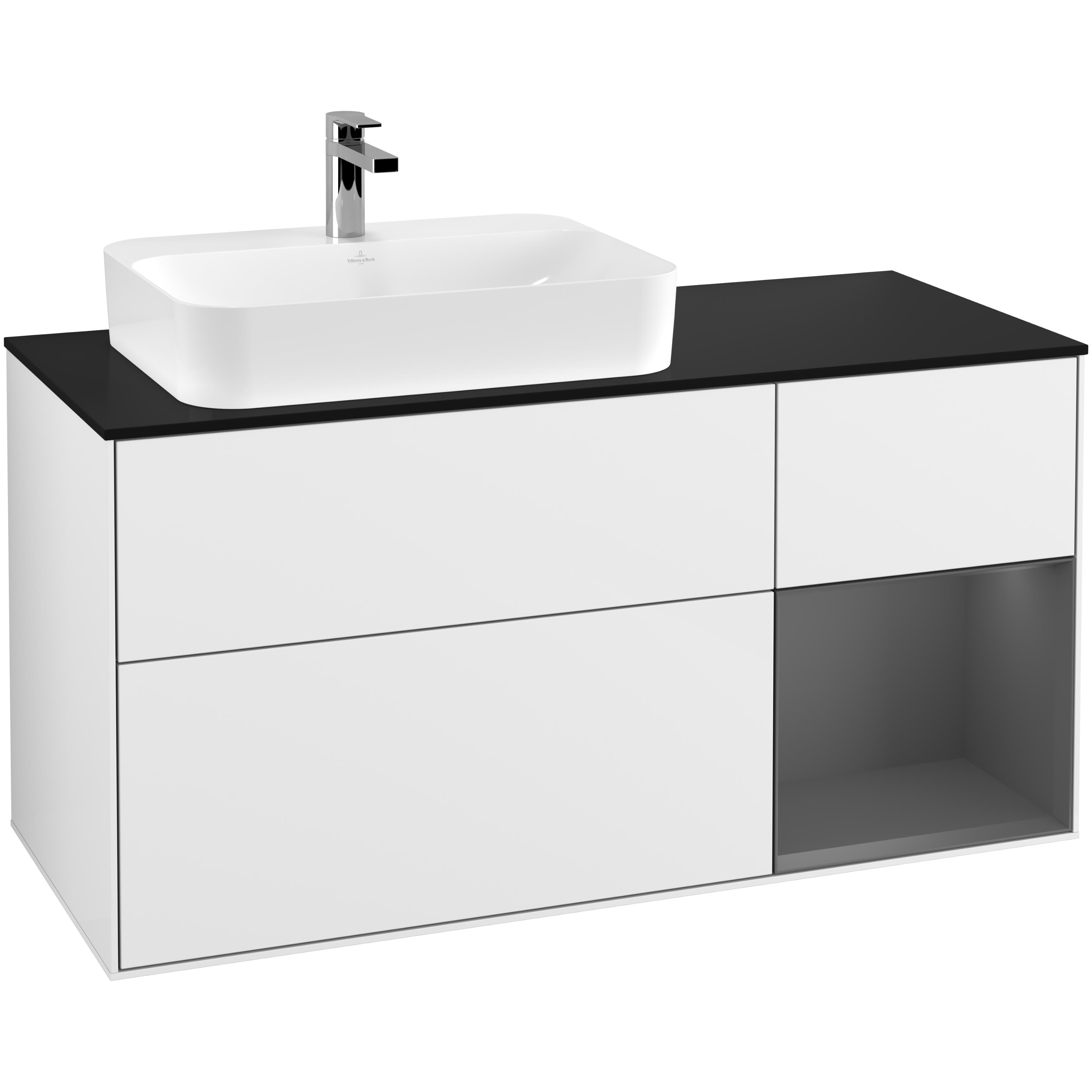 Tvättställsskåp Villeroy & Boch Finion med 3 Lådor Hylla och Bänkskiva för Ocentrerat Ytmonterat Tvättställ