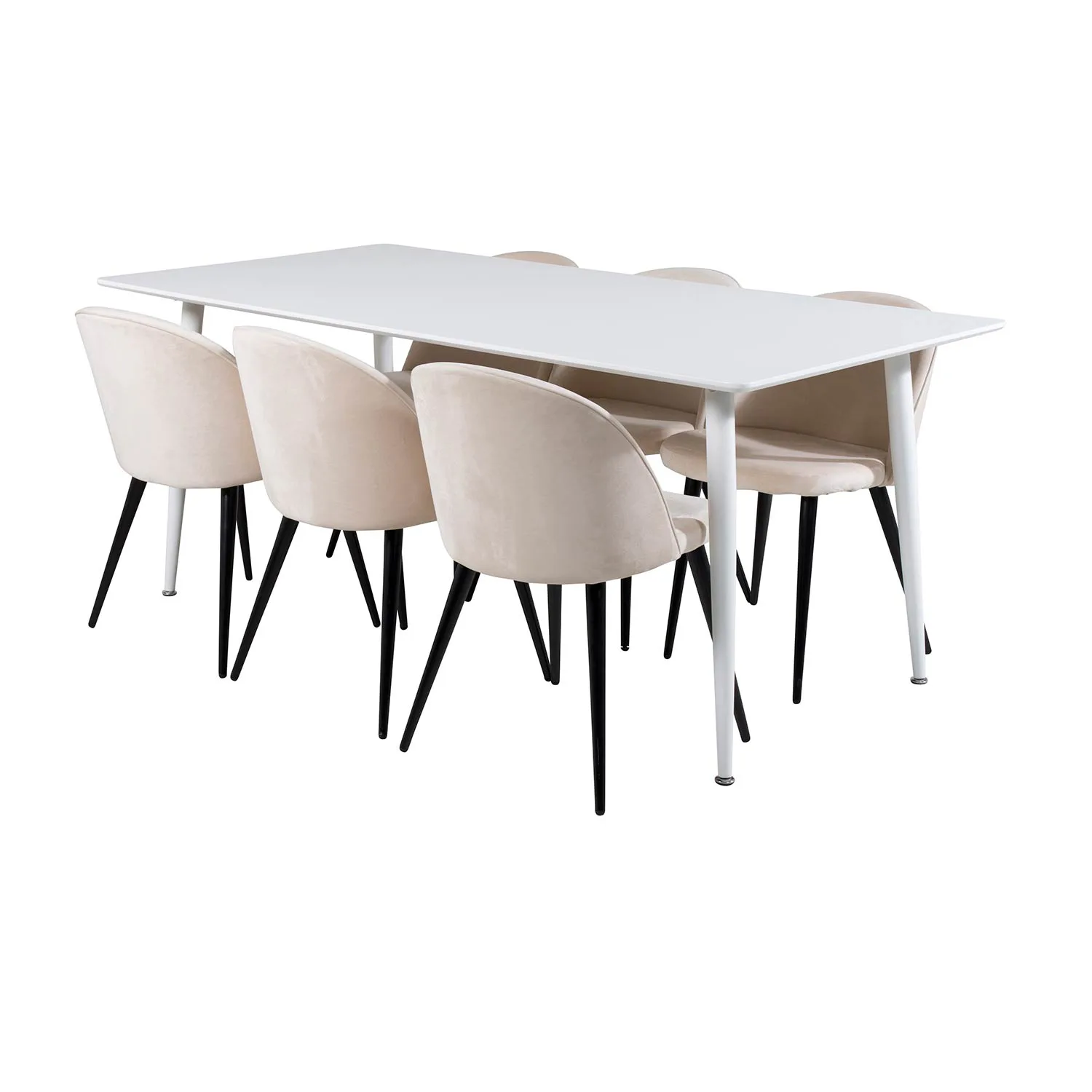 Polar table 180 cm - White top/Velvet Chair - Beige/ Black_6 Vit/Beige/Svart