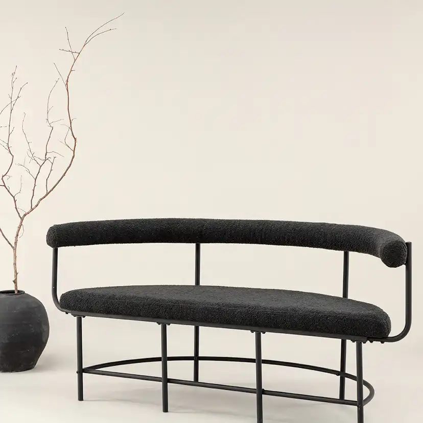 Sittbänk Vind Stallhagen x Josefin Lustig Svart Bänk med Ryggstöd Boucle/Stål 165 cm