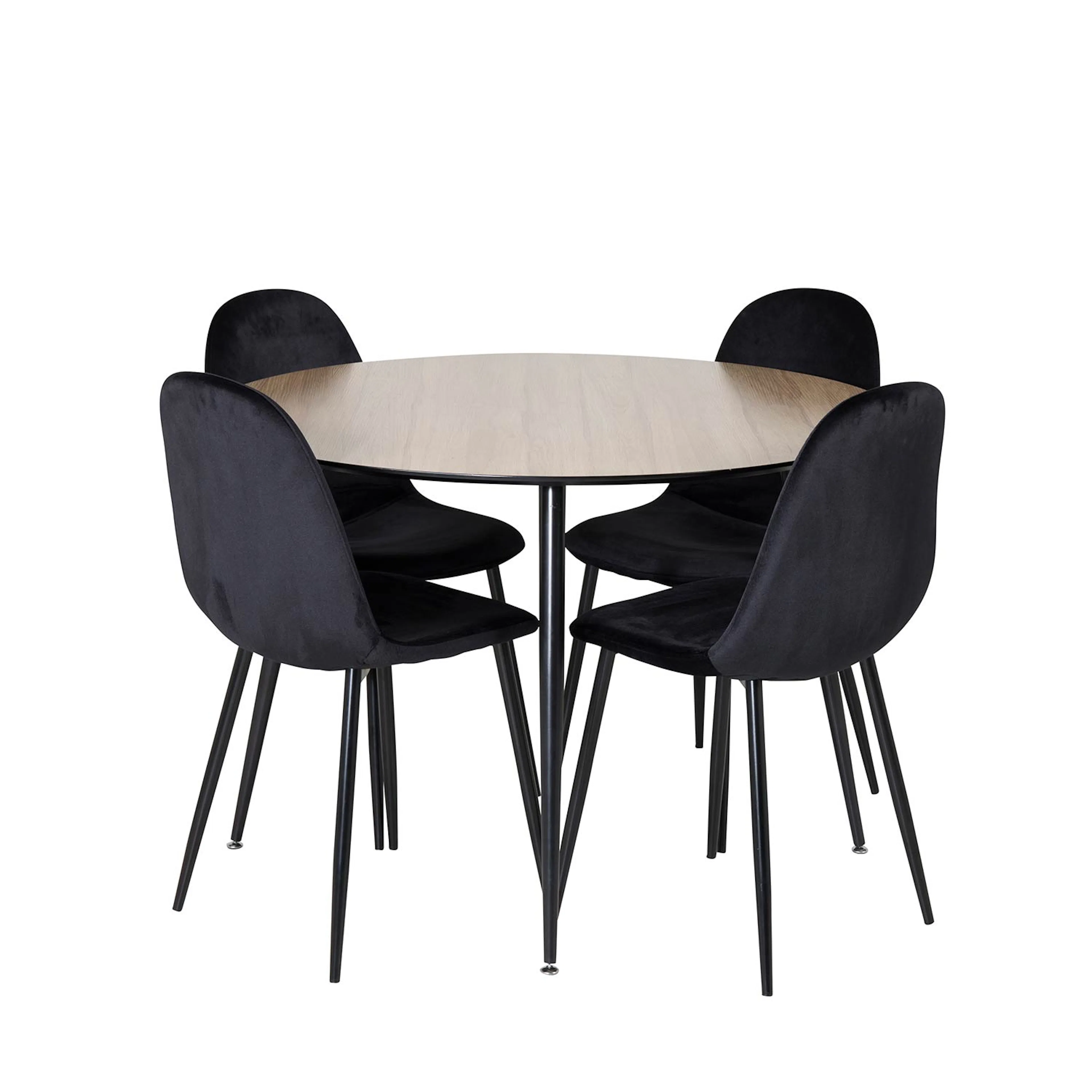 Silar Table-Round Melamine+Polar Chair/Black Velvet_4 Natur/Svart