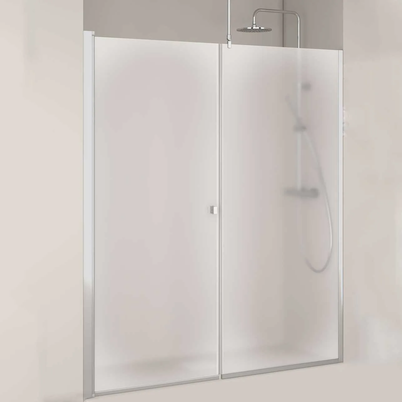 NISCHDUSCH IGLOOPRO ST 7 F IW 8 F N Glas: Frostat glas, Profil: Aluminium, Rak Dörr 685 + Fast Vägg 785, Bredd nisch: 1455-1485