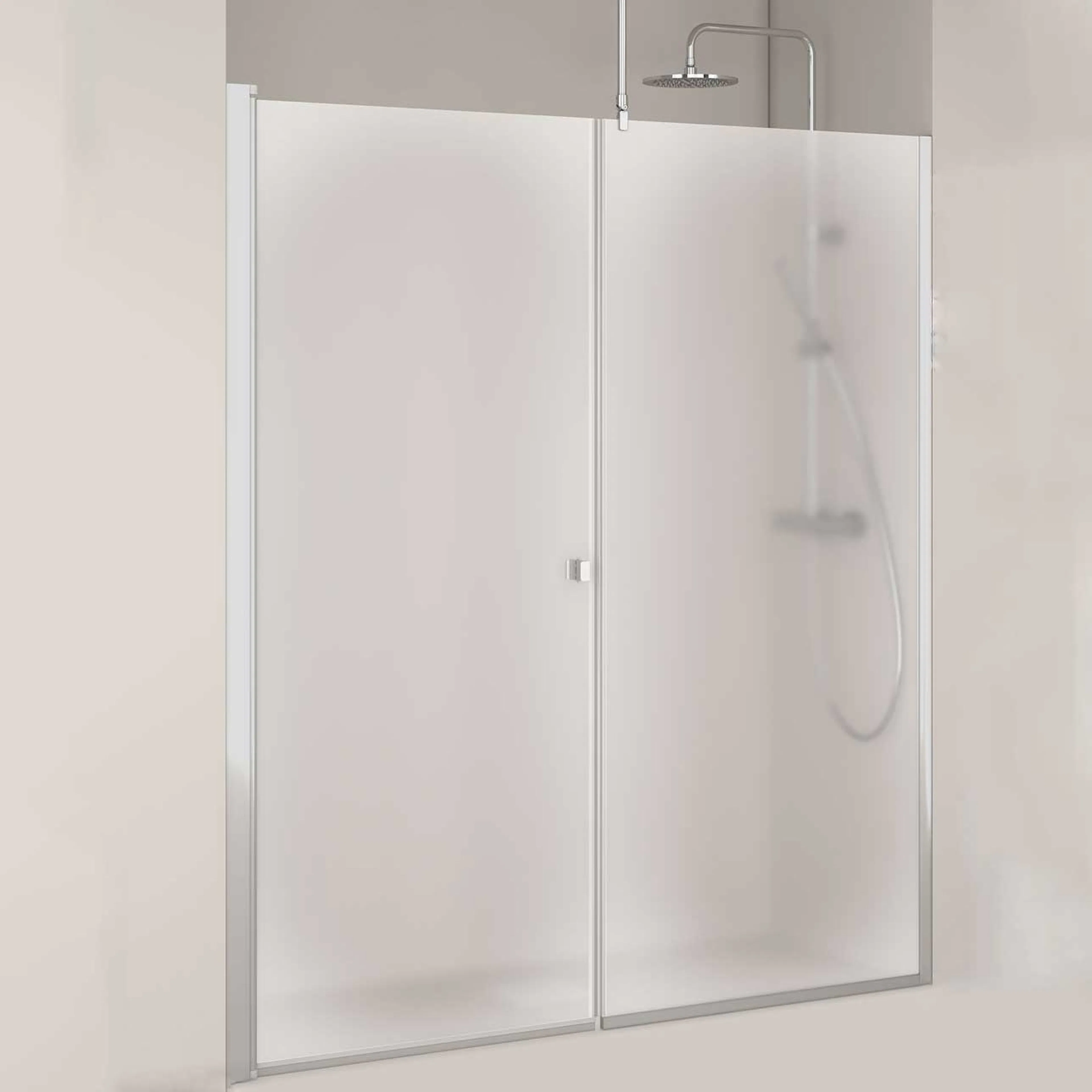NISCHDUSCH IGLOOPRO ST 7 F IW 8 F N Glas: Frostat glas, Profil: Aluminium, Rak Dörr 685 + Fast Vägg 785, Bredd nisch: 1455-1485