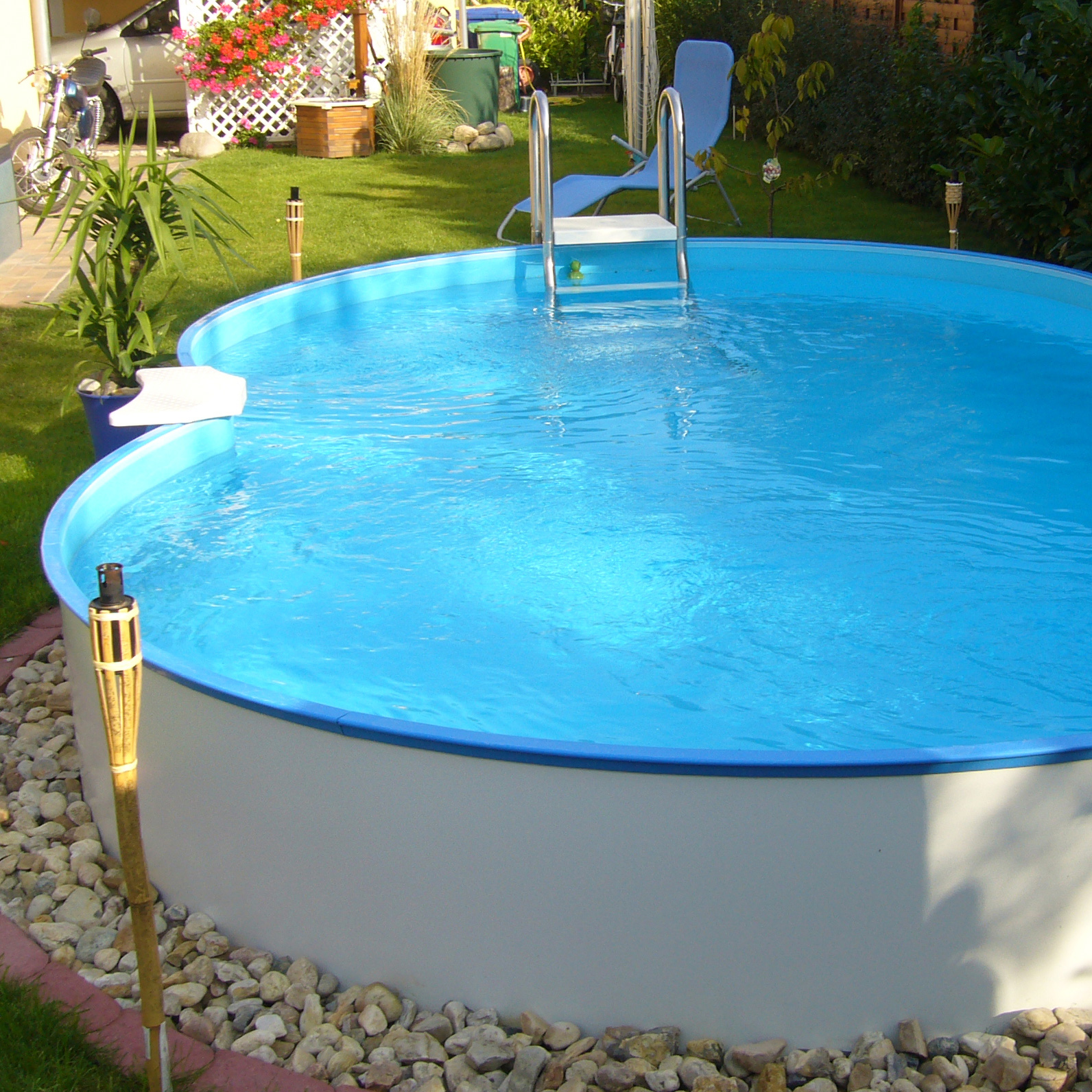 Stålväggspool Premium, åttaform, 7,25x4,6x1,5m, inbyggd, L:B Blå